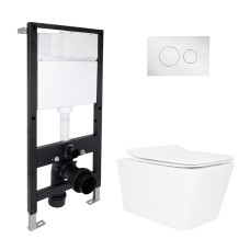 Готове рішення Qtap для ванної кімнати: підвісний унітаз Crow Rimless 520x360x290 + комплект інсталяції Standard (кругла клавіша Chrome) SD00057745