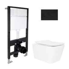 Готове рішення Qtap для ванної кімнати: підвісний унітаз Crow Rimless 520x360x290 + комплект інсталяції Standard (кругла клавіша Black) SD00057747