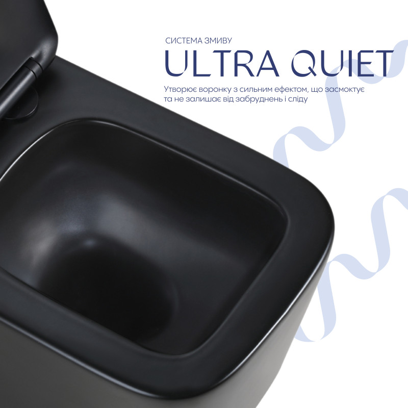 Унітаз підвісний Qtap Crow Ultra Quiet 485×340×290 мм, Matt Black, з сидінням Slim Duroplast/ Soft-close/ Quick Release QT05335171MB SD00054229