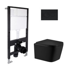 Готове рішення Qtap для ванної кімнати: підвісний унітаз Crow Ultra Quiet 485x340x290 + комплект інсталяції Standard (кругла клавіша Black) SD00057843