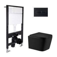 Готове рішення Qtap для ванної кімнати: підвісний унітаз Crow Ultra Quiet 485x340x290 + комплект інсталяції Standard (лінійна клавіша Black) SD00057846