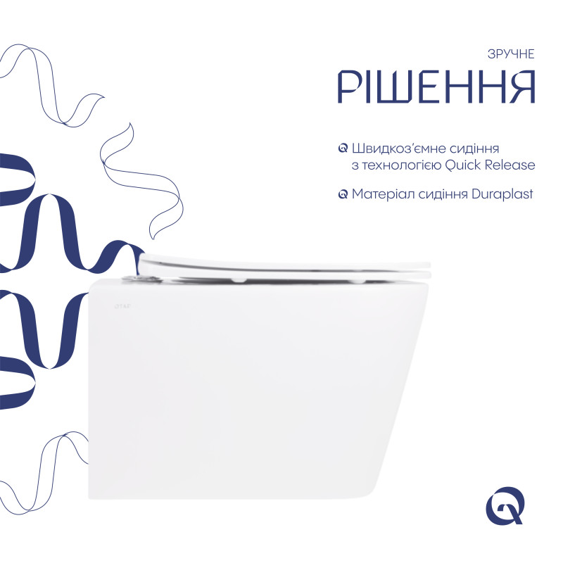 Унітаз підвісний Crow Rimless 485х340х330 мм, White, з сидінням Slim Duroplast/ Soft-close/ Quick Release QT05335171RW Qtap SD00054228
