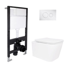 Готове рішення Qtap для ванної кімнати: підвісний унітаз Crow Ultra Quiet 485x340x290 + комплект інсталяції Standard (кругла клавіша Chrome) SD00057733