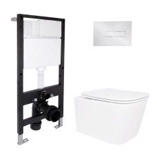 Готове рішення Qtap для ванної кімнати: підвісний унітаз Crow Ultra Quiet 485x340x290 + комплект інсталяції Standard (лінійна клавіша Chrome) SD00057736
