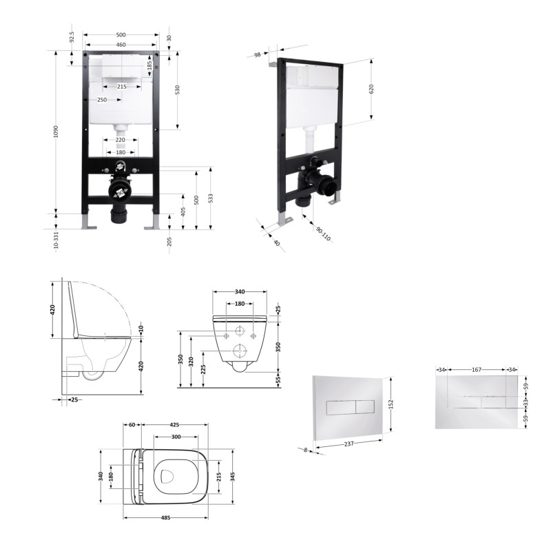 Готове рішення Qtap для ванної кімнати: підвісний унітаз Crow Ultra Quiet 485x340x290 + комплект інсталяції Standard (лінійна клавіша Chrome) SD00057736