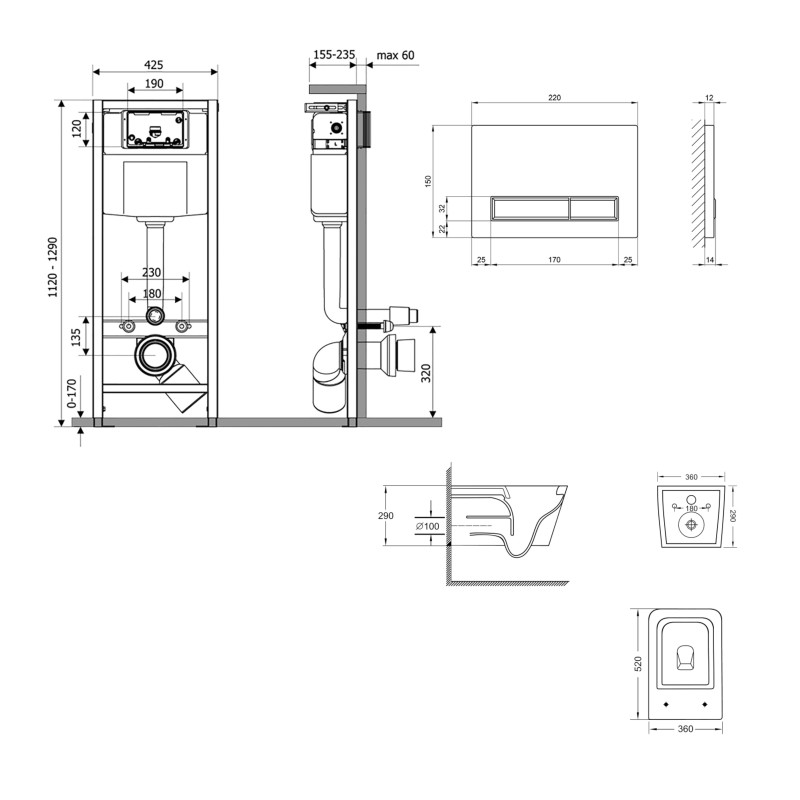Готове рішення Qtap для ванної кімнати: підвісний унітаз Crow Ultra Quiet 520x360x290 + комплект інсталяції Nest 4 в 1 (лінійна клавіша White) SD00054305