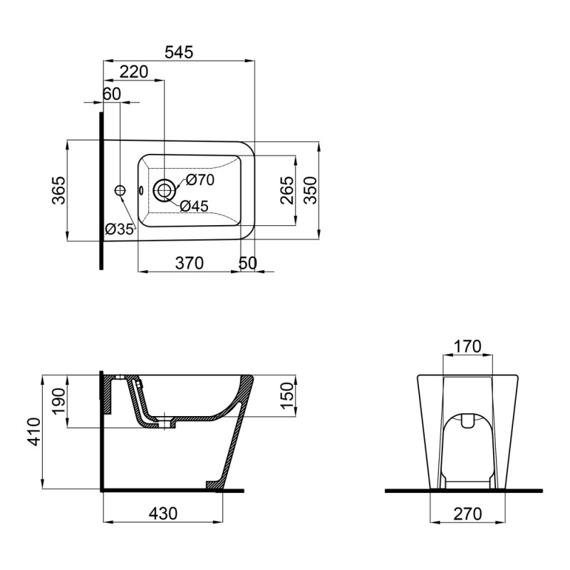 Qtap Біде підлогове Crow 545х360х410 White QT05443370W