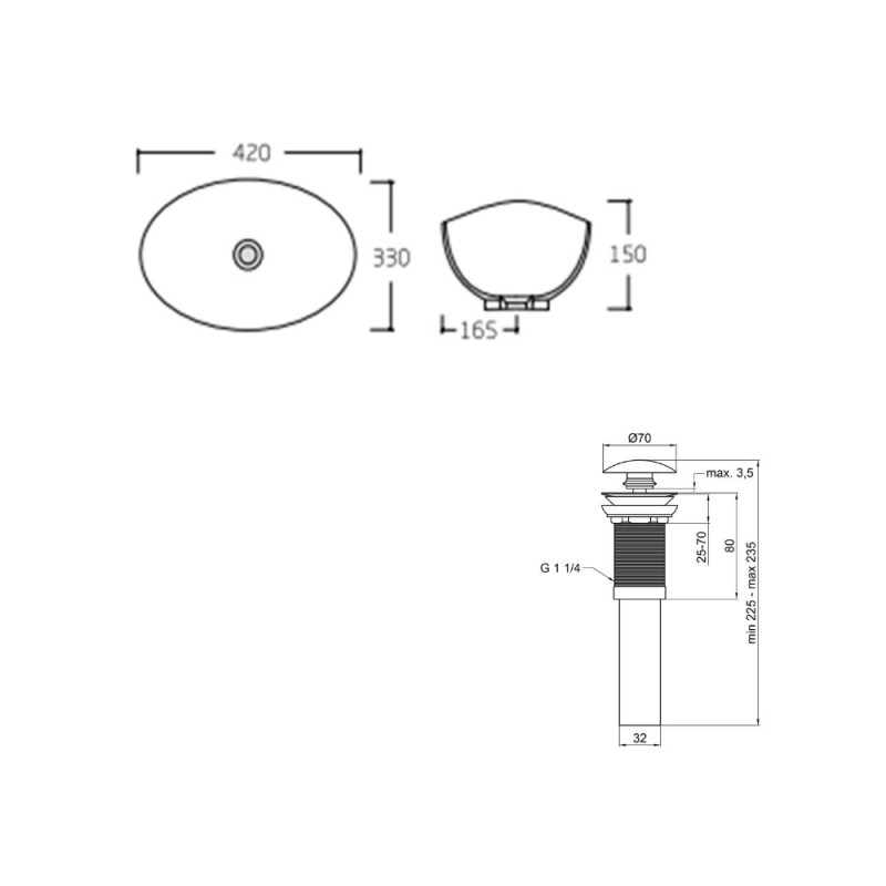 Qtap Комплект Dove: Раковина накладна овальна 410x335x145 мм White + Донний клапан PU02