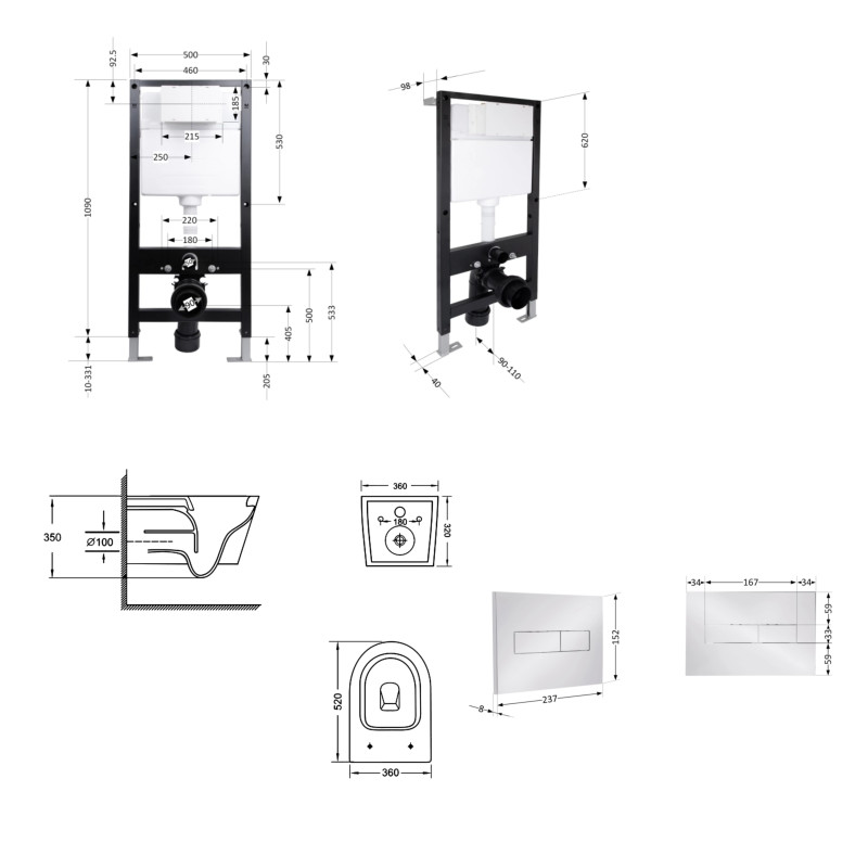 Готове рішення Qtap для ванної кімнати: підвісний унітаз Jay Ultra Quiet 520x360x320 + комплект інсталяції Standard (лінійна клавіша Chrome) SD00057724