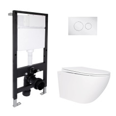 Готове рішення Qtap для ванної кімнати: підвісний унітаз Jay Rimless 520x360x320 + комплект інсталяції Standard (кругла клавіша Chrome) SD00057715