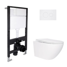 Готове рішення Qtap для ванної кімнати: підвісний унітаз Jay Rimless 520x360x320 + комплект інсталяції Standard (кругла клавіша White) SD00057716