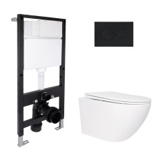 Готове рішення Qtap для ванної кімнати: підвісний унітаз Jay Rimless 520x360x320 + комплект інсталяції Standard (кругла клавіша Black) SD00057717
