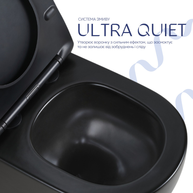 Унітаз підвісний Qtap Jay Ultra Quiet 485х360х320 мм, Matt Black, сидінням Slim Duroplast/ Soft-close/ Quick Relase QT07335177MB SD00054232