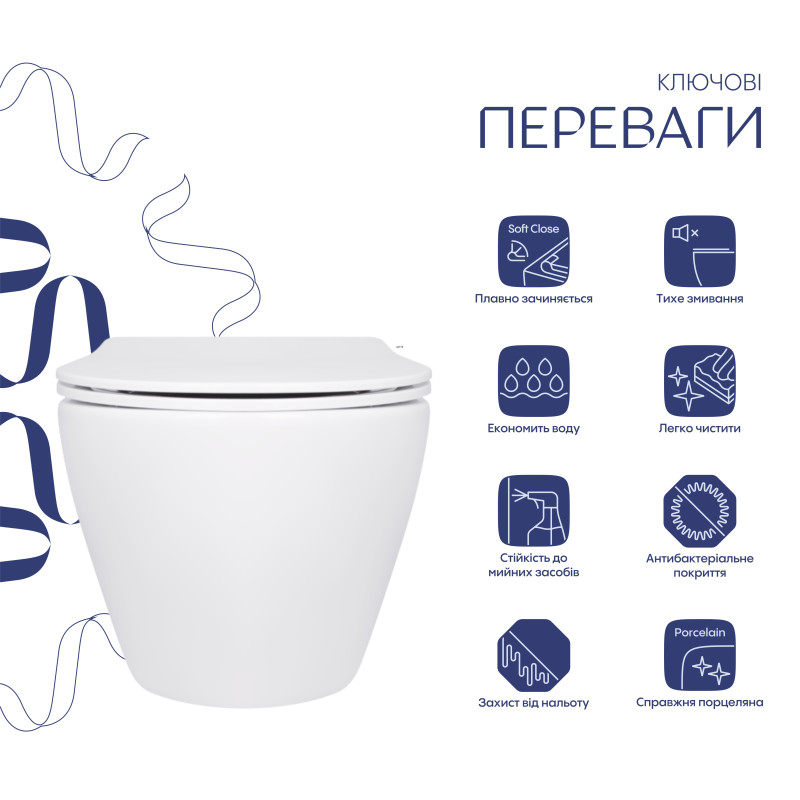 Унітаз підвісний Jay Rimless 485×360×320 мм, White, з сидінням Slim Duroplast/ Soft-close/ Quick Relase QT07335177RW Qtap SD00054231