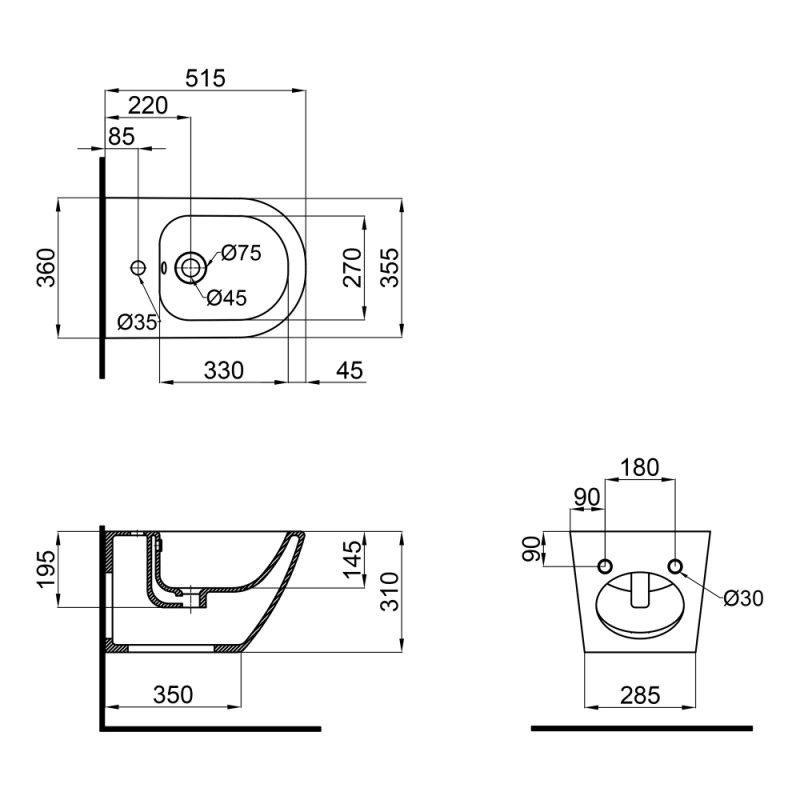 Qtap Підвісне біде Jay 520х360х320 White (QT07555376W)