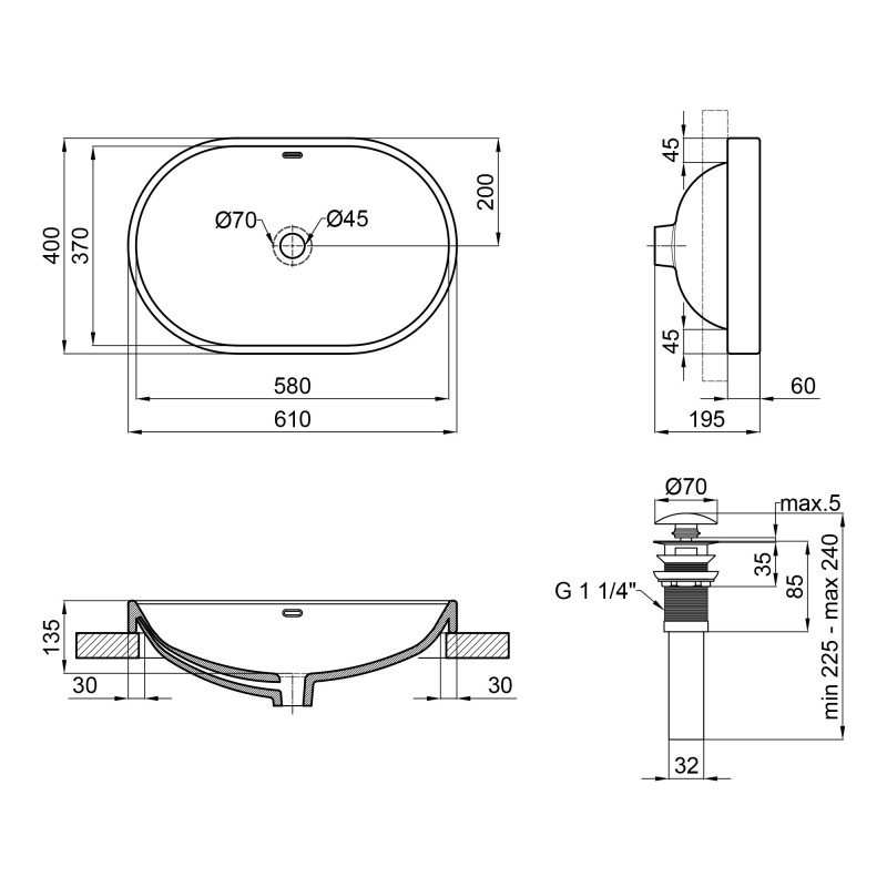 Qtap Раковина Leo 590x400x170 White з донним клапаном QT11114028W