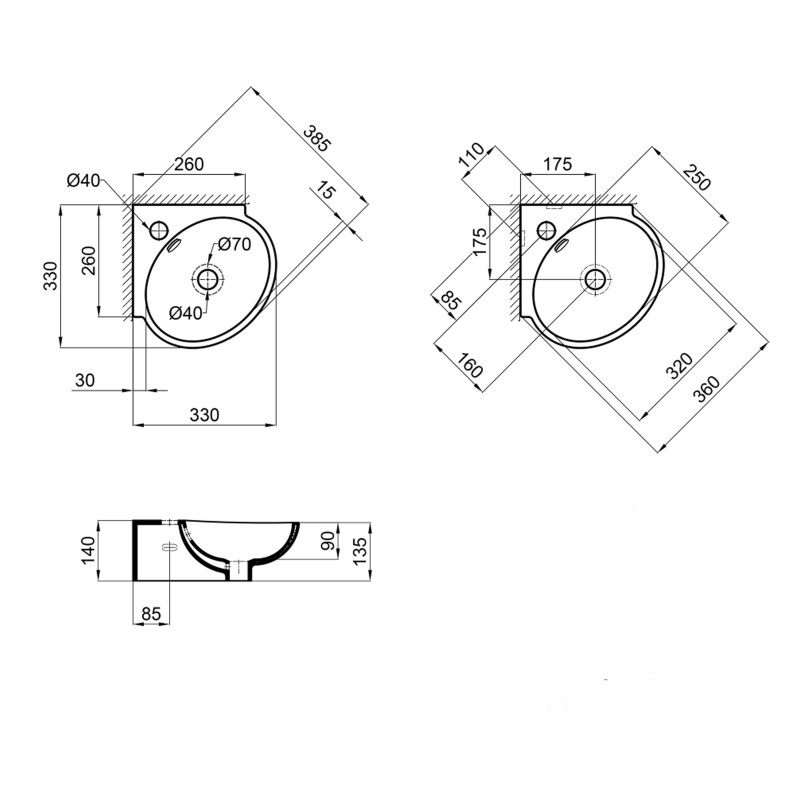 Qtap Раковина Leo 390x365x130 White QT11115010WN