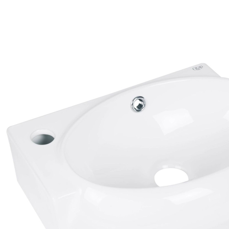 Qtap Комплект Leo: Раковина підвісна овальна ліва 430x290x140 мм White + Донний клапан PU02O