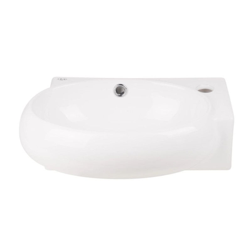 Qtap Комплект Leo: Раковина підвісна овальна права 430x290x140 мм White + Донний клапан PU02O