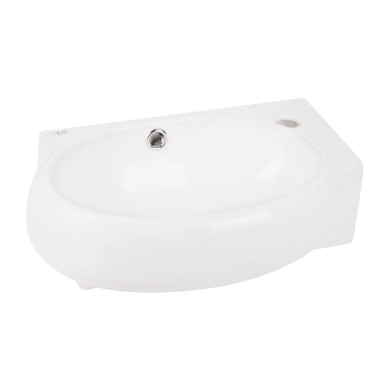 Qtap Комплект Leo: Раковина підвісна овальна права 430x290x140 мм White + Донний клапан PU02O
