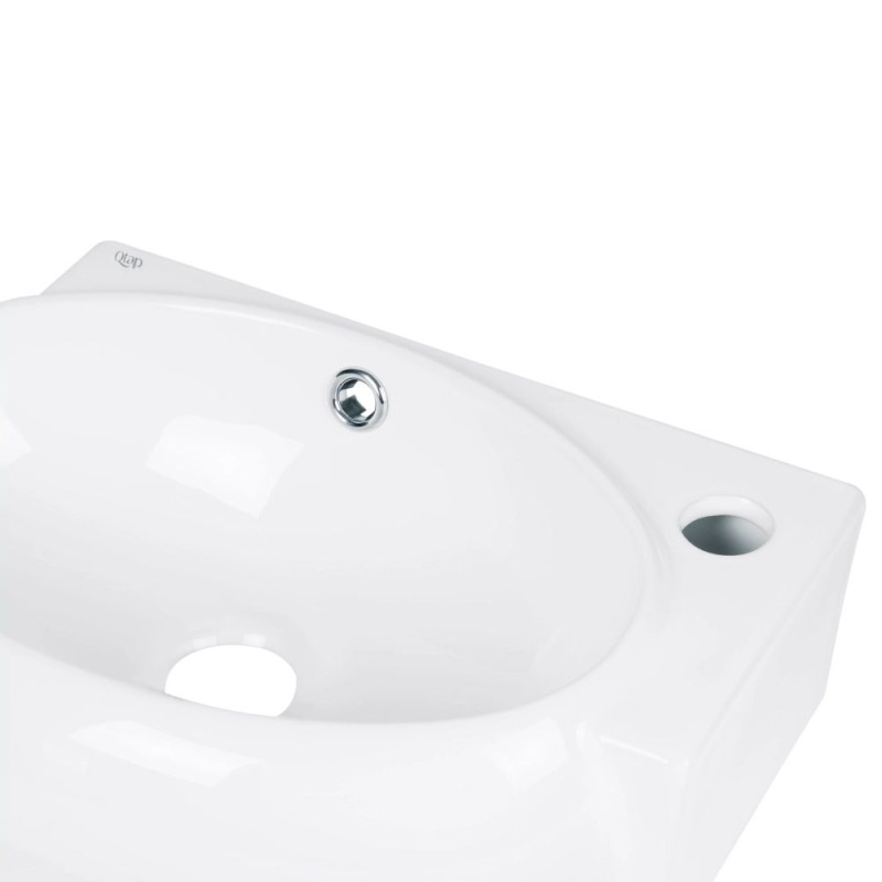 Qtap Комплект Leo: Раковина підвісна овальна права 430x290x140 мм White + Донний клапан PU02O