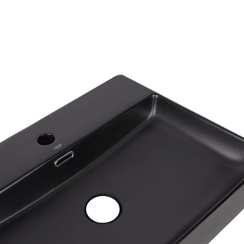 Qtap Комплект Nando LT: Раковина підвісна прамокутна 500х420х120 мм Matt Black + Донний клапан PU03O
