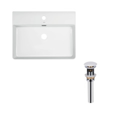 Qtap Комплект Nando LT: Раковина підвісна прамокутна 600х440х130 мм White + Донний клапан PU02O