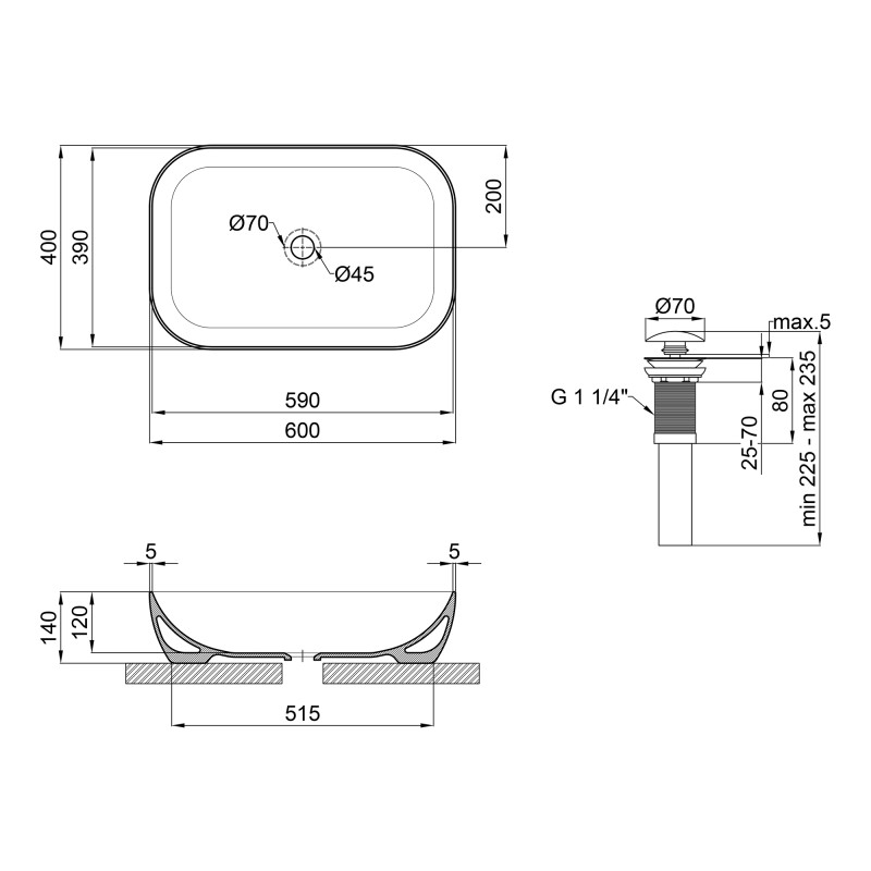 Qtap Раковина-чаша Robin 610х400х145 Matt black з донним клапаном QT132143PMBMB