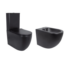 Qtap Акційний набір: Унітаз напольний Robin Ultra Quiet QT13226083AMB 660x360x855 Black + Біде напольне Robin QT13442141CMB 565x360x405 Black