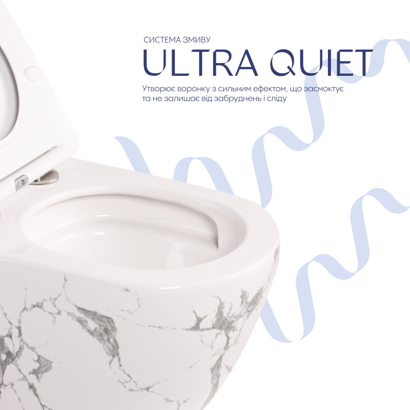 Унітаз підвісний Robin Ultra Quiet 490×365×325 мм, Marble, з сидінням Slim Duroplast / Soft-close / Quick Release QT13332381АSMR Qtap SD00054281