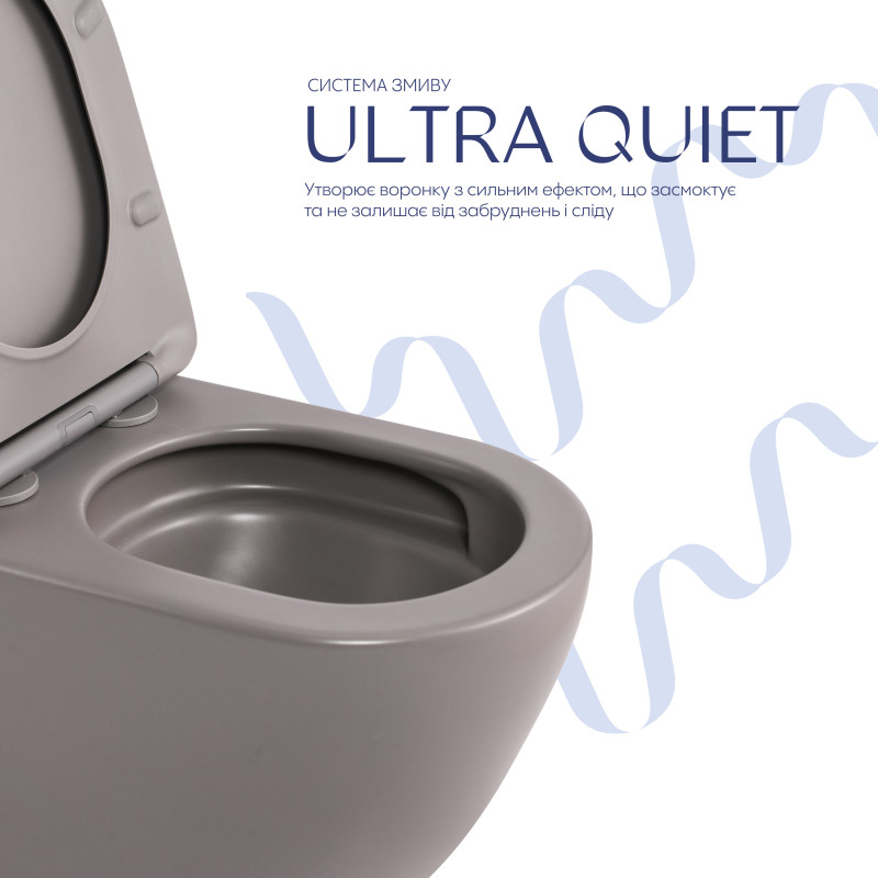 Унітаз підвісний Robin Ultra Quiet 490×365×325 мм, Stone Grey, з сидінням Slim Duroplast / Soft-close / Quick Release QT13332381АSSG Qtap SD00054282
