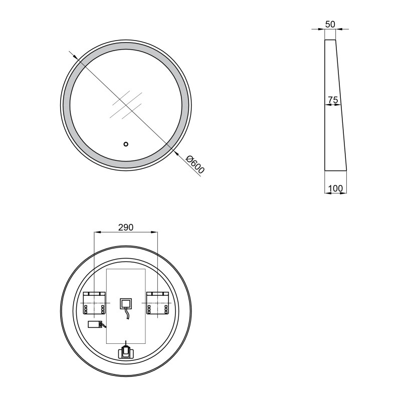 Qtap Дзеркало Robin R600 з LED-підсвічуванням Touch, з антизапотіванням, з димером, рег. темп. кольору (3000-6500K) QT13786501B