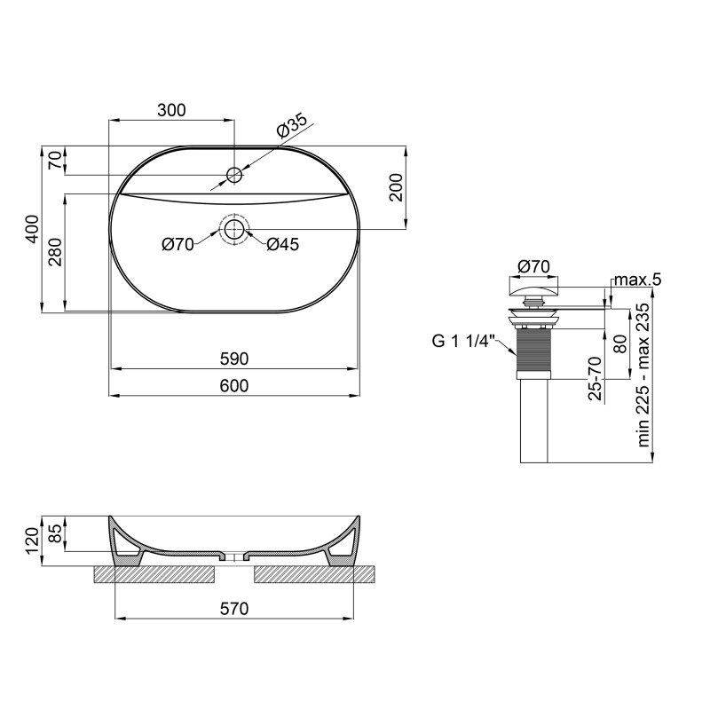 Qtap Раковина-чаша Scorpio 610x400x120 Matt black з донним клапаном QT142203MBMB