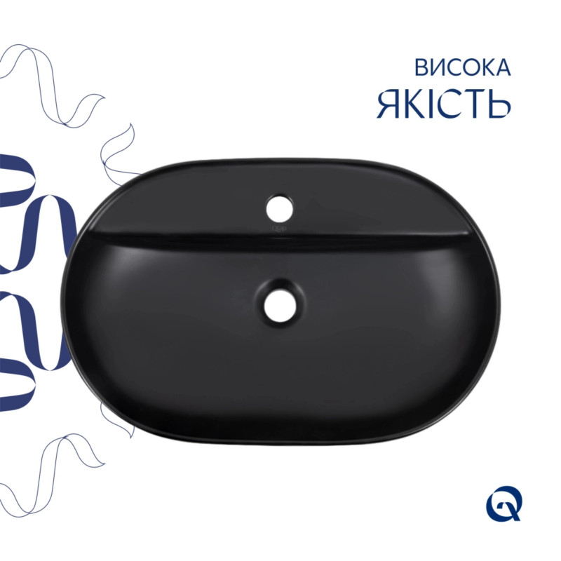 Комплект Qtap Scorpio: Раковина накладна 600x400x120 мм, Matt Black, овальна + Донний клапан Pop-up PU03 SD00054593