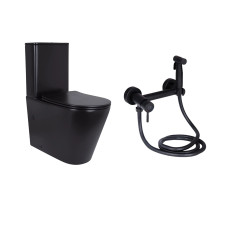 Комплект 2 в 1: підлоговий унітаз Qtap Scorpio Matt Black QT14226088AMB + набір гігієнічного душу Lidz Aria Black LDARI110BLA43394 SD00055247