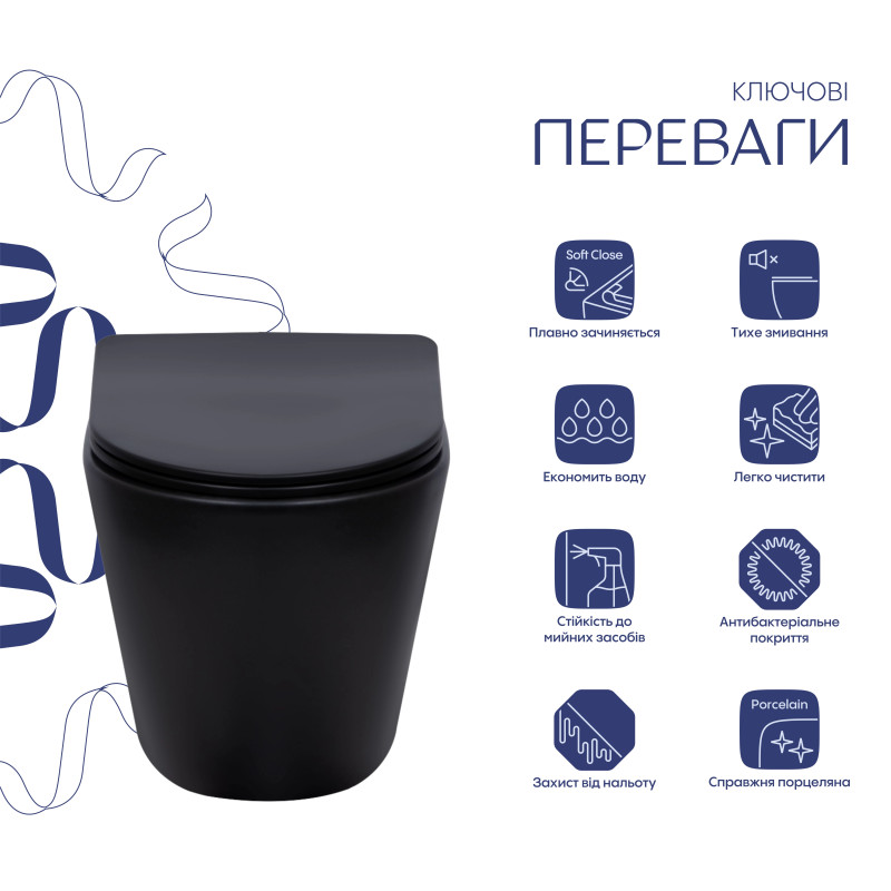 Qtap Унітаз підвісний Scorpio Ultra Quiet безобідковий з сидінням Soft-close MATT BLACK QT14332380AMB