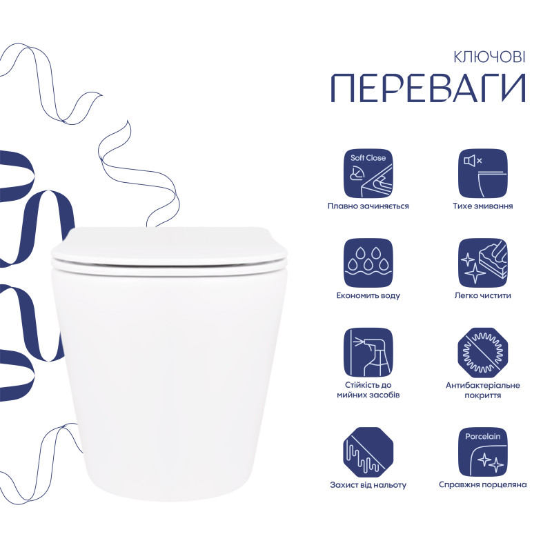 Унітаз підвісний Qtap Scorpio безободковий Ultra Quiet з сидінням Soft-close QT14332380ASW SD00054227