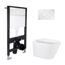 Готове рішення Qtap для ванної кімнати: підвісний унітаз Swan Rimless 520x360x320 + комплект інсталяції Standard (кругла клавіша Chrome) SD00057757