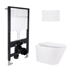 Готове рішення Qtap для ванної кімнати: підвісний унітаз Swan Rimless 520x360x320 + комплект інсталяції Standard (кругла клавіша White) SD00057758