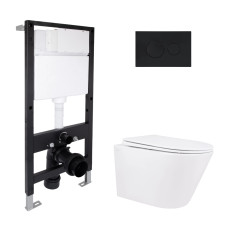 Готове рішення Qtap для ванної кімнати: підвісний унітаз Swan Rimless 520x360x320 + комплект інсталяції Standard (кругла клавіша Black) SD00057759