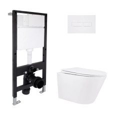 Готове рішення Qtap для ванної кімнати: підвісний унітаз Swan Rimless 520x360x320 + комплект інсталяції Standard (лінійна клавіша White) SD00057761