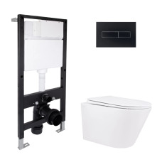 Готове рішення Qtap для ванної кімнати: підвісний унітаз Swan Rimless 520x360x320 + комплект інсталяції Standard (лінійна клавіша Black) SD00057762