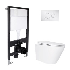 Готове рішення Qtap для ванної кімнати: підвісний унітаз Swan Ultra Quiet 485x360x320 + комплект інсталяції Standard (кругла клавіша Chrome) SD00057751