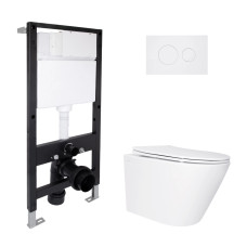 Готове рішення Qtap для ванної кімнати: підвісний унітаз Swan Ultra Quiet 485x360x320 + комплект інсталяції Standard (кругла клавіша White) SD00057752
