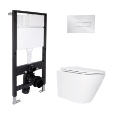 Готове рішення Qtap для ванної кімнати: підвісний унітаз Swan Ultra Quiet 485x360x320 + комплект інсталяції Standard (лінійна клавіша Chrome) SD00057754