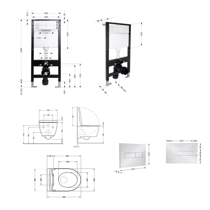 Готове рішення Qtap для ванної кімнати: підвісний унітаз Swan Ultra Quiet 485x360x320 + комплект інсталяції Standard (лінійна клавіша Chrome) SD00057754