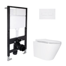 Готове рішення Qtap для ванної кімнати: підвісний унітаз Swan Ultra Quiet 485x360x320 + комплект інсталяції Standard (лінійна клавіша White) SD00057755