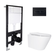 Готове рішення Qtap для ванної кімнати: підвісний унітаз Swan Ultra Quiet 485x360x320 + комплект інсталяції Standard (лінійна клавіша Black) SD00057756