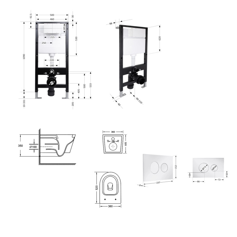 Готове рішення Qtap для ванної кімнати: підвісний унітаз Swan Ultra Quiet 520x360x320 + комплект інсталяції Standard (кругла клавіша Chrome) SD00057763