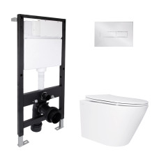 Готове рішення Qtap для ванної кімнати: підвісний унітаз Swan Ultra Quiet 520x360x320 + комплект інсталяції Standard (лінійна клавіша Chrome) SD00057766